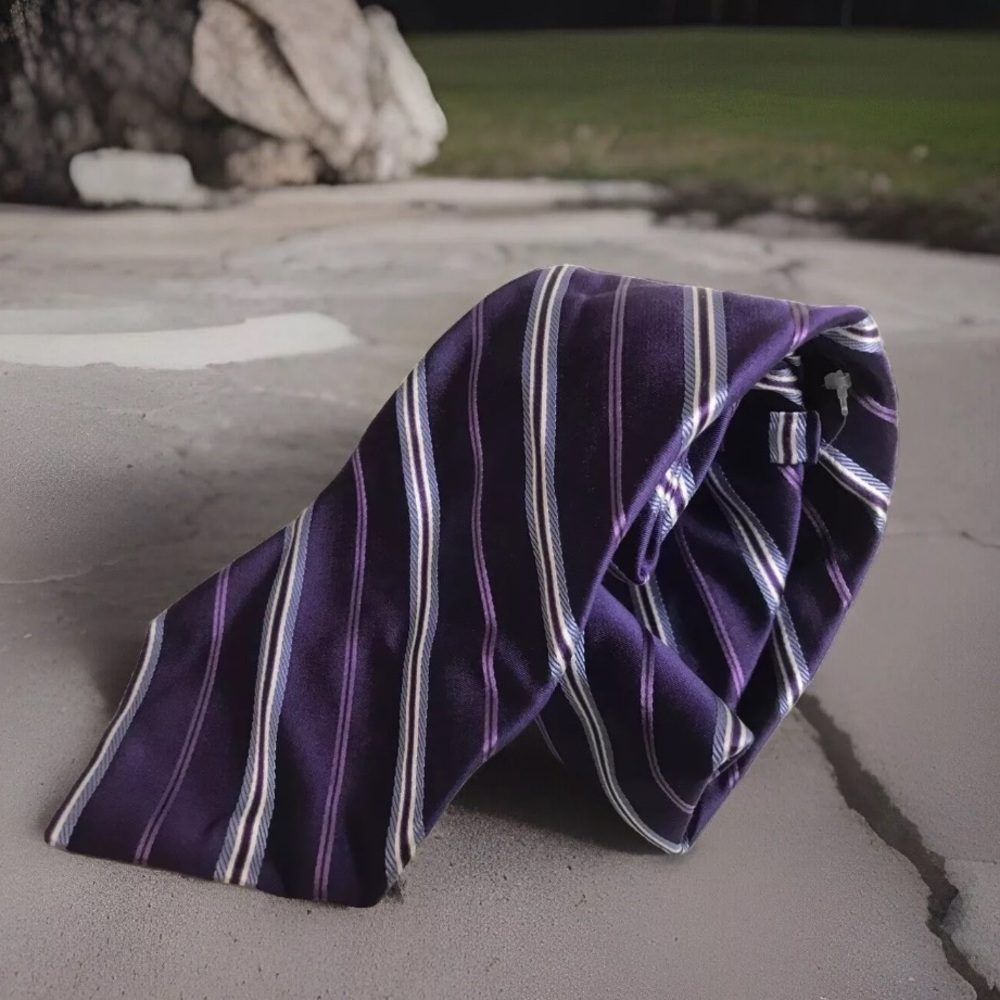 NEW ALARA Mens 100% Silk Neck Tie -  PURPLE Diagonal Stripe -NWT-MADE IN USA